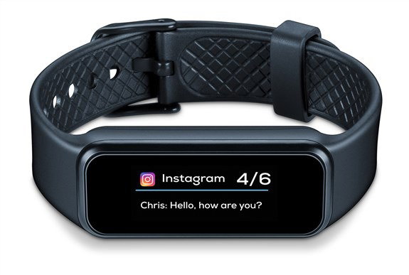 Beurer AS-99 Montre connectée / Tracker d'activité avec capteur de fréquence cardiaque Bluetooth, notifications d'appels et SMS, compatible applications sportives