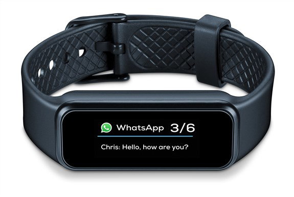 Beurer AS-99 Montre connectée / Tracker d'activité avec capteur de fréquence cardiaque Bluetooth, notifications d'appels et SMS, compatible applications sportives
