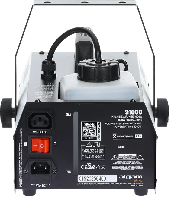 Machine à fumée Algamlight 1000W avec télécommandes filaire et HF noir