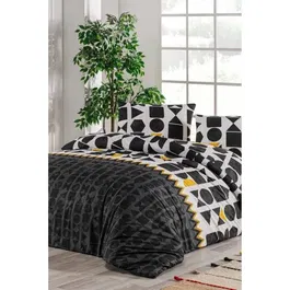 Parure de lit housse de couette 220 x 240 cm + 2 taies d'oreiller 60 x 60 cm en coton renforcé 132 fils - Noir, Jaune, Blanc