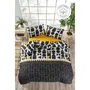Parure de lit housse de couette 220 x 240 cm + 2 taies d'oreiller 60 x 60 cm en coton renforcé 132 fils - Noir, Jaune, Blanc