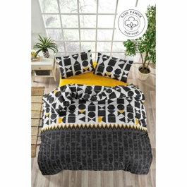 BigBuy Home Parure de couette Noir Lit king size 3 Pièces (240 x 220 cm) de coton renforcé