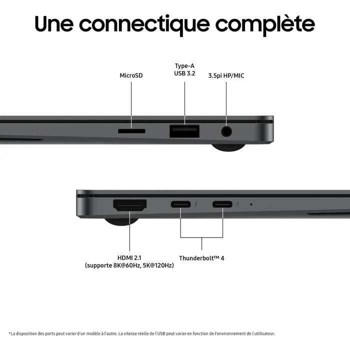 Samsung Galaxy Book5 Pro 14'' PC Portable - Écran Dynamic AMOLED 2X WQXGA+ 120Hz - Intel Core Ultra 5 - RAM 16 Go - SSD 256 Go - Wi-Fi 7 - Bluetooth 5.4 - Windows - Clavier AZERTY