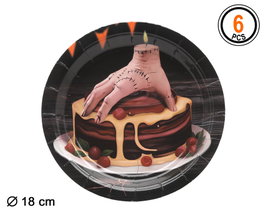 Assiettes en carton 18cm Fille Gothique avec main et bougie - 6 unités