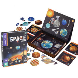 MIEREDU Puzzle magnétique espace et système solaire éducatif - 67 aimants, 11 cartes, pour enfant 3 ans et plus, langues multiples