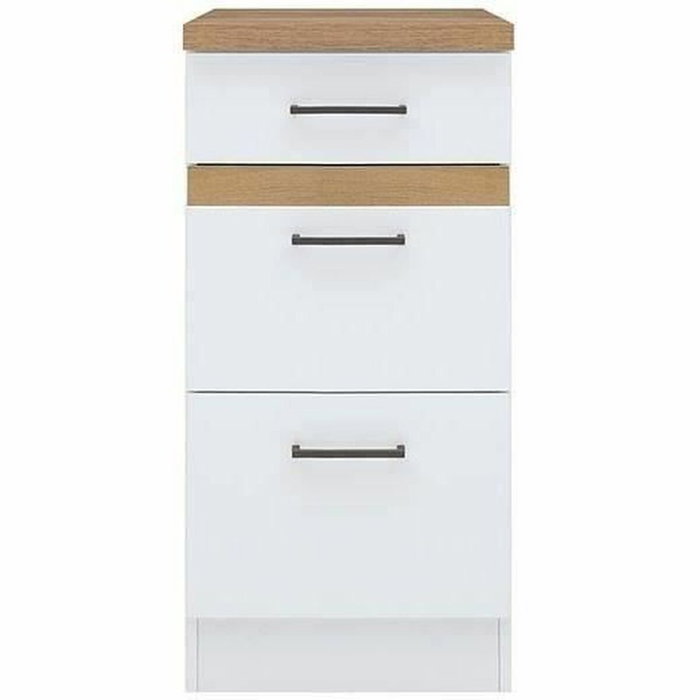 BigBuy Home Meuble bas de cuisine Junona blanc brillant avec 3 tiroirs et plan de travail chêne BigBuy Home Meuble bas de cuisine Junona blanc brillant avec 3 tiroirs et plan de travail chêne