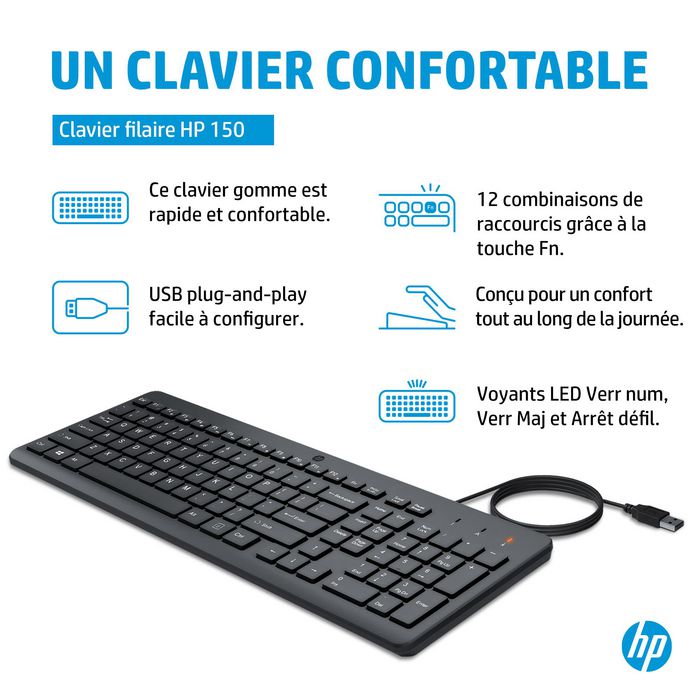 HP Clavier filaire HP 150 AZERTY Noir