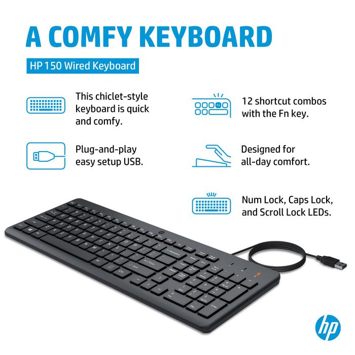 HP Clavier filaire HP 150 AZERTY Noir