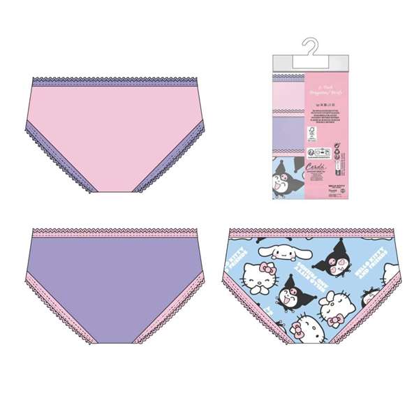 Cerdá Pack de 3 culottes Hello Kitty Single Jersey