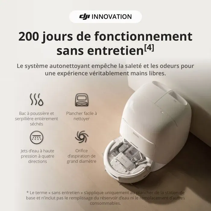 DJI Romo S Robot Aspirateur Laveur Autonome - 25000 Pa - Station de Vidage - 200 Jours sans Maintenance - Détection LiDAR
