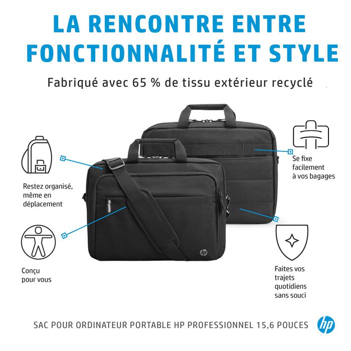 HP Sacoche pour ordinateur portable Professional 15.6 pouces - Protection RFID, matériaux écoresponsables, compartiments organisés, poche pour traceur Bluetooth