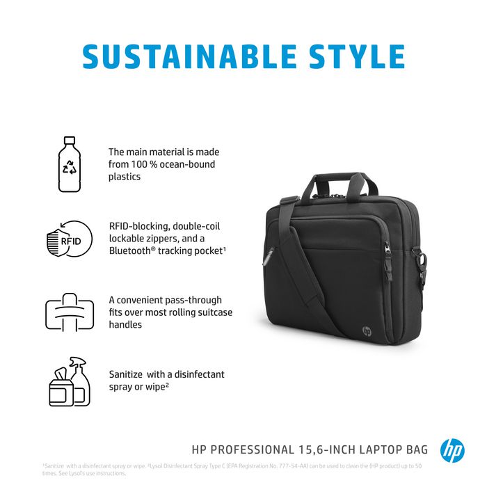 HP Sacoche pour ordinateur portable Professional 15.6 pouces - Protection RFID, matériaux écoresponsables, compartiments organisés, poche pour traceur Bluetooth
