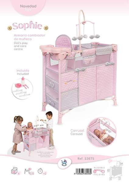 Decuevas Armoire à langer pliable avec accessoires Sohphie pour poupées jusqu'à 42 cm