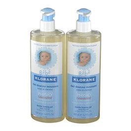 Klorane Bébé Gel Nettoyant Doux et Apaisant pour le Bain, Lot de 2 Flacons de 500 ml