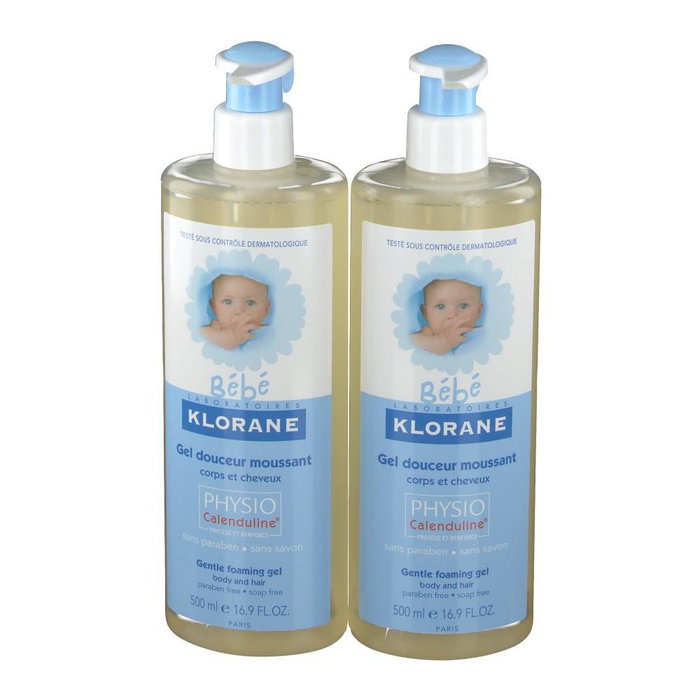 Klorane Bébé Gel Nettoyant Doux et Apaisant pour le Bain, Lot de 2 Flacons de 500 ml Klorane Bébé Gel Nettoyant Doux et Apaisant pour le Bain, Lot de 2 Flacons de 500 ml