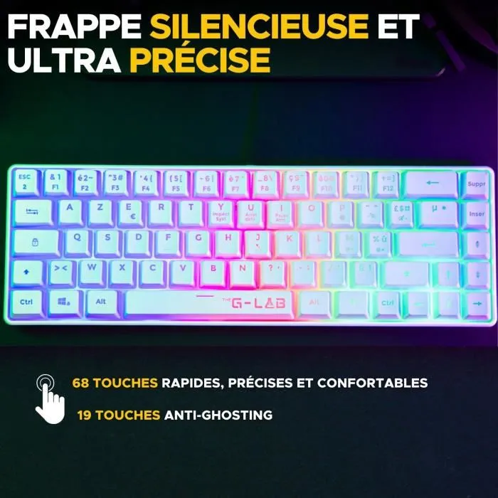 The G-Lab KEYZ HYDROGEN - Clavier gamer sans fil AZERTY avec rétroéclairage RGB - Touches mécaniques - Connexion 2.4 GHz - Blanc