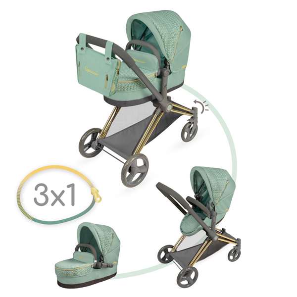 Decuevas Coche de muñeca 3x1 plegable - Poussette de poupée 3 en 1 pliable pour poupées jusqu'à 50 cm - Métal, plastique, polyester