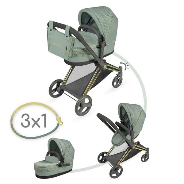 Decuevas Coche de muñeca 3x1 plegable - Poussette de poupée 3 en 1 pliable pour poupées jusqu'à 50 cm - Métal, plastique, polyester