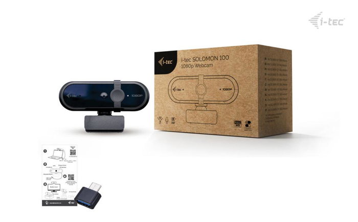 I-tec Solomon 100 Webcam Full HD 1080p 2MP avec Microphone intégré et Cache de confidentialité USB Plug & Play