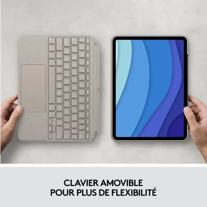 Logitech Combo Touch Étui Clavier pour iPad Pro 11" 1re 2e 3e 4e Génération, Clavier Détachable, Sable, Protection 4 en 1