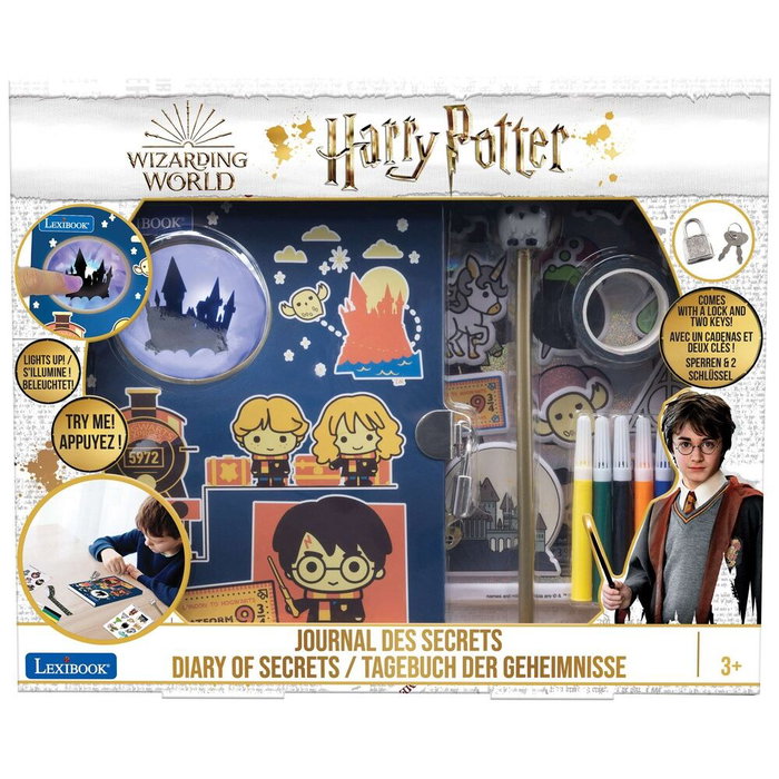 Lexibook Diario Secreto Electrónico Harry Potter, Journal Magique avec Effets de Lumière, 100 Pages, Candado et Llave, 5 Rotuladores et Autocollants, +3 Ans