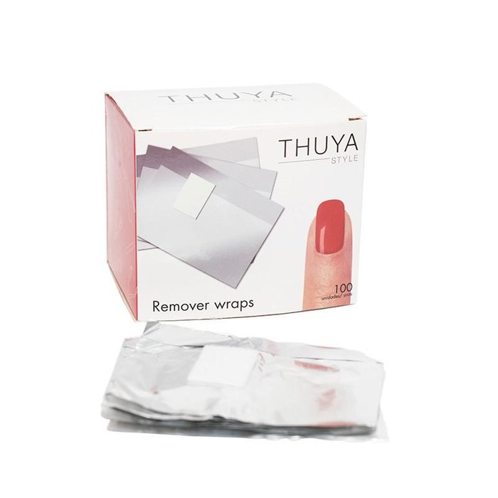 Thuya Remover Wraps 100 unités - Feuilles d'aluminium avec cellulose pour retrait accéléré du vernis semi-permanent Gel On-Off Thuya Remover Wraps 100 unités - Feuilles d'aluminium avec cellulose pour retrait accéléré du vernis semi-permanent Gel On-Off