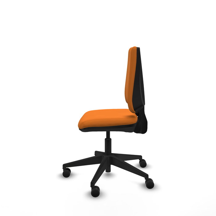 Chaise Elche Contact permament de base Cuir écologique Orange Base pyramidale noire Sans accoudoirs Sans appui-tête Roulettes 65mm nylon Chaise Elche Contact permament de base Cuir écologique Orange Base pyramidale noire Sans accoudoirs Sans appui-tête Roulettes 65mm nylon