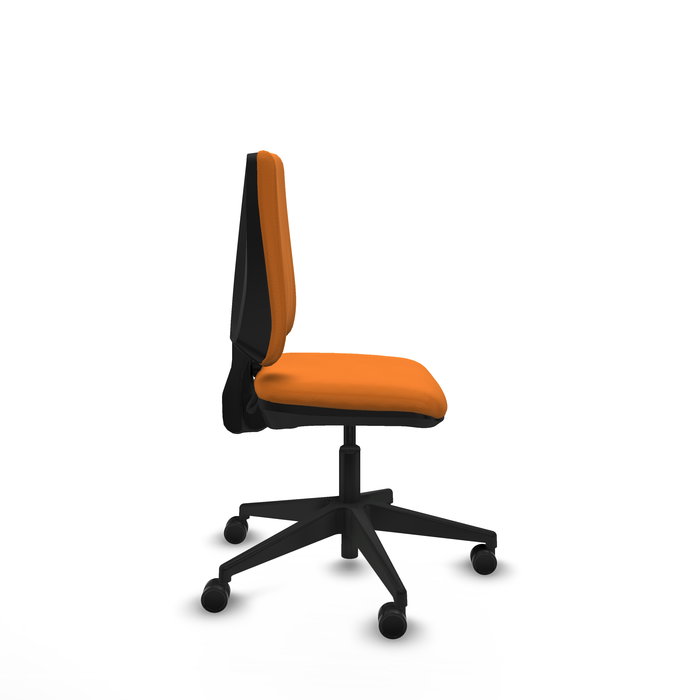 Chaise Elche Contact permament de base Cuir écologique Orange Base pyramidale noire Sans accoudoirs Sans appui-tête Roulettes 65mm nylon Chaise Elche Contact permament de base Cuir écologique Orange Base pyramidale noire Sans accoudoirs Sans appui-tête Roulettes 65mm nylon