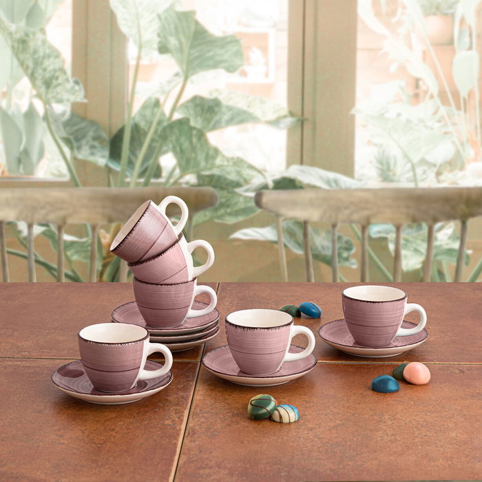 Quid Set de 6 Tasses et Soucoupes en Céramique Vita Morning Rose 9 cL