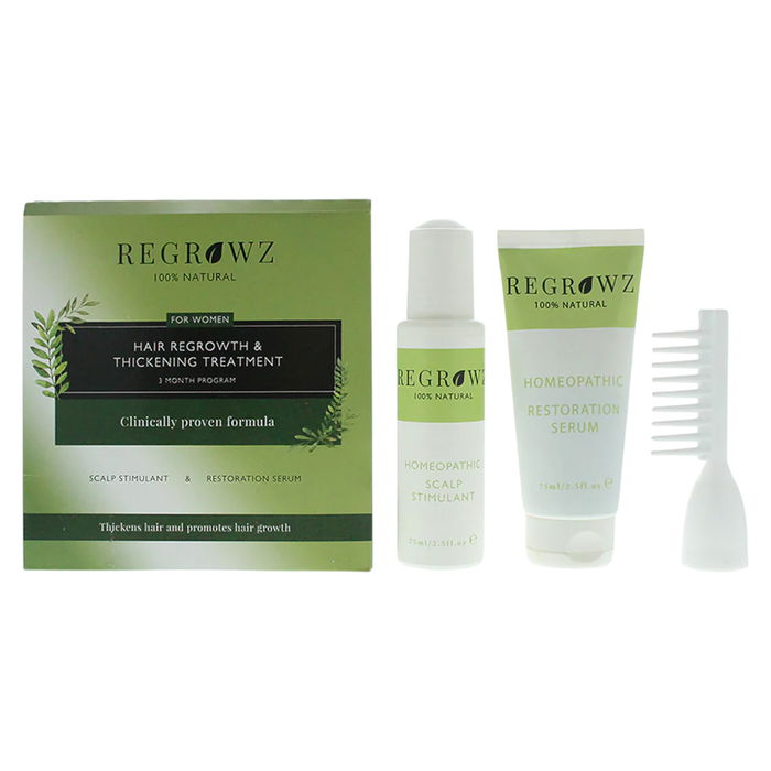 Regrowz - Coffret Soin Capillaire Homéopathique (Sérum Réparateur Cuir Chevelu 75 ml + Crème Hydratante Protectrice 75 ml + Mini Brosse Blanche) Regrowz - Coffret Soin Capillaire Homéopathique (Sérum Réparateur Cuir Chevelu 75 ml + Crème Hydratante Protectrice 75 ml + Mini Brosse Blanche)
