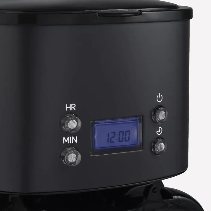 H.Koenig MG32 Cafetière Programmable 1,5 L (12 Tasses) 1000 W - Écran LCD, Maintien au Chaud - Noir et Acier Inoxydable
