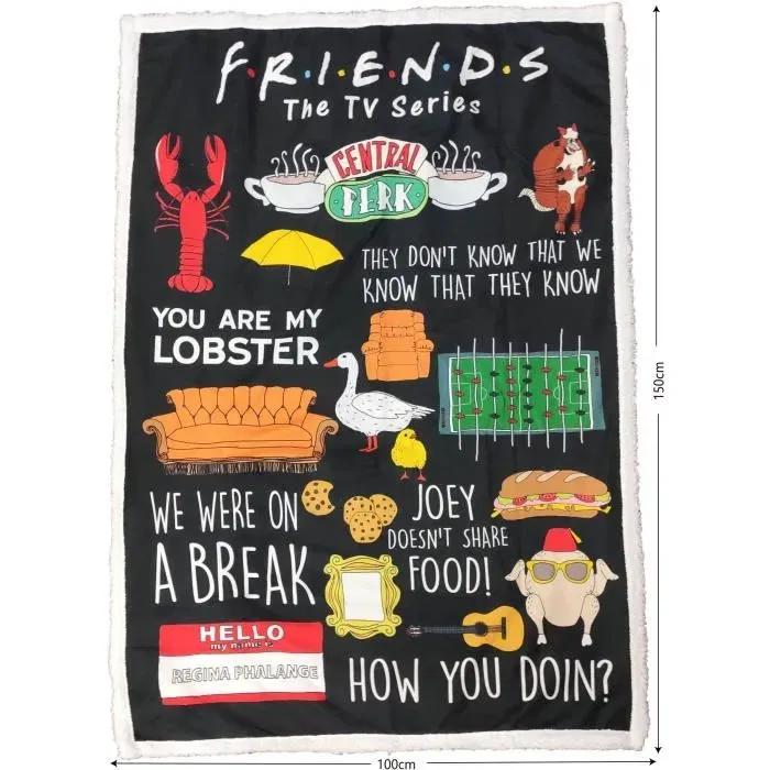 Friends Plaid Sherpa Polaire FRIENDS 100x150 cm - Couverture à l'effigie de la série, design officiel pour canapé ou lit Friends Plaid Sherpa Polaire FRIENDS 100x150 cm - Couverture à l'effigie de la série, design officiel pour canapé ou lit