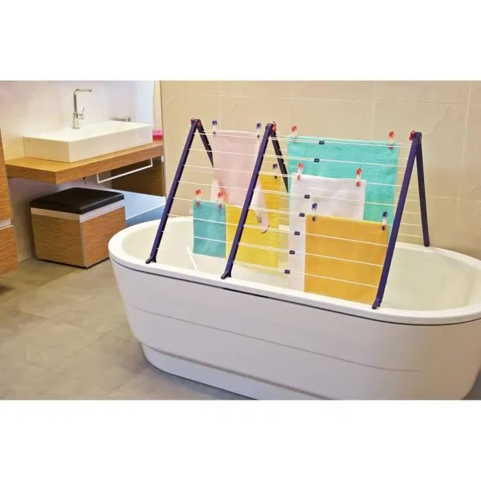 Leifheit Évidoir à Linge Pegasus V Duo 81702 - Séchoir Extensible Blanc et Bleu, Adapté aux Baignoires, Capacité 19 m