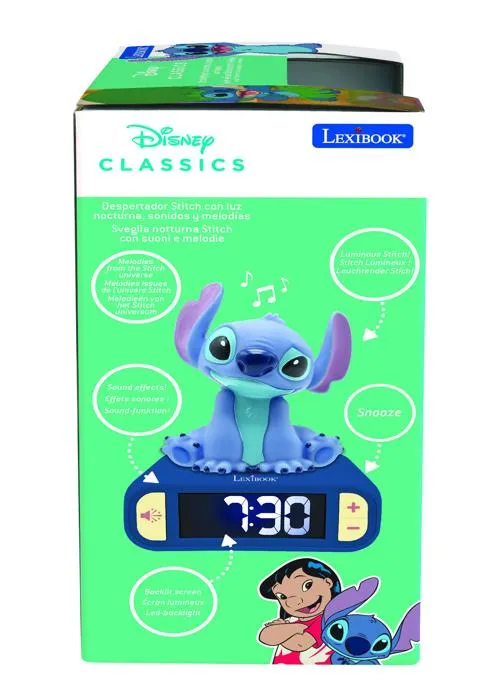 Lexibook - Réveil veilleuse Stitch avec sons et mélodies, écran LCD rétro-éclairé et bouton tactile - Bleu