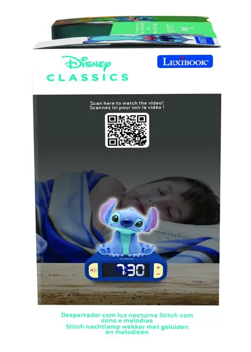 Lexibook - Réveil veilleuse Stitch avec sons et mélodies, écran LCD rétro-éclairé et bouton tactile - Bleu