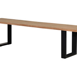 GINER Y COLOMER Banc en bois d'acacia massif et fer noir, dimensions L180 x P42 x H45 cm, nécessite assemblage