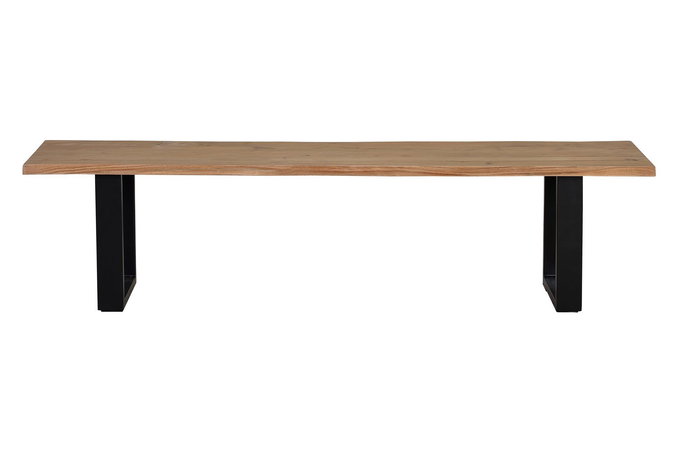 GINER Y COLOMER Banc en bois d'acacia massif et fer noir, dimensions L180 x P42 x H45 cm, nécessite assemblage