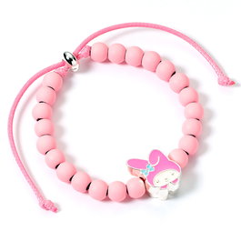 THE CARAT SHOP - Bracelet ajustable My Melody Hello Kitty en alliage de zinc rose mat avec perles acryliques et charm nacré - 17 à 21 cm