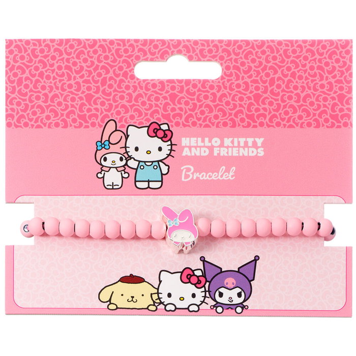 THE CARAT SHOP - Bracelet ajustable My Melody Hello Kitty en alliage de zinc rose mat avec perles acryliques et charm nacré - 17 à 21 cm