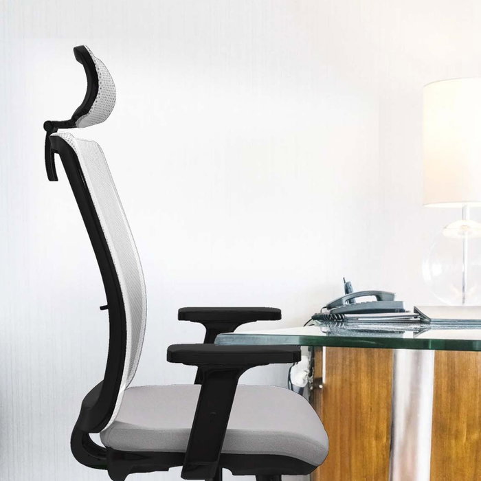 Piqueras Y Crespo Chaise de bureau Haches, Blanc, mécanisme Sincro/Traslack, Accoudoirs 2D