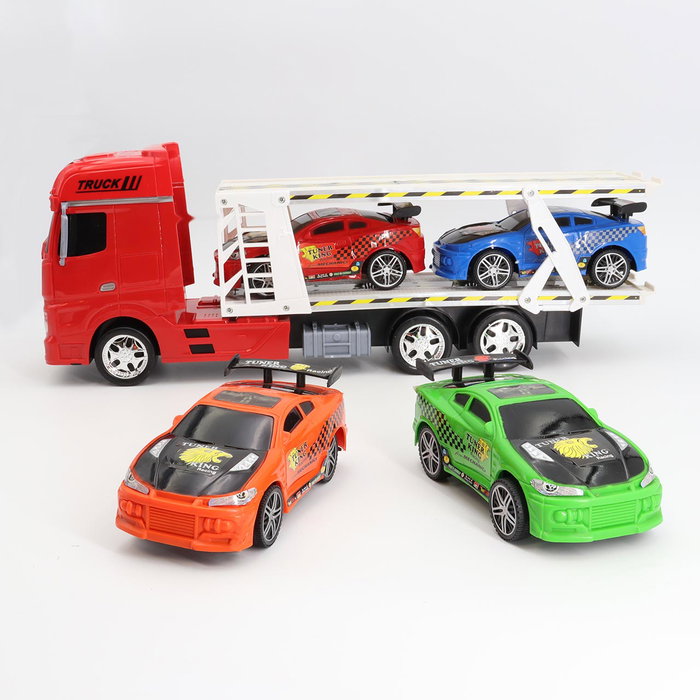 Tachan Camion de Courses Heroes de Ciudad avec 4 Voitures - Jouet de Collection - Modèle 1:24 - Pour Enfants 3 ans et plus