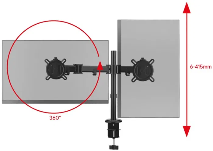 One For All Support double bras pour écran PC moniteur VESA 100, 13 à 32 pouces, 8 kg max, réglable en hauteur, rotation 360°, inclinaison 90°, gestion câbles, noir