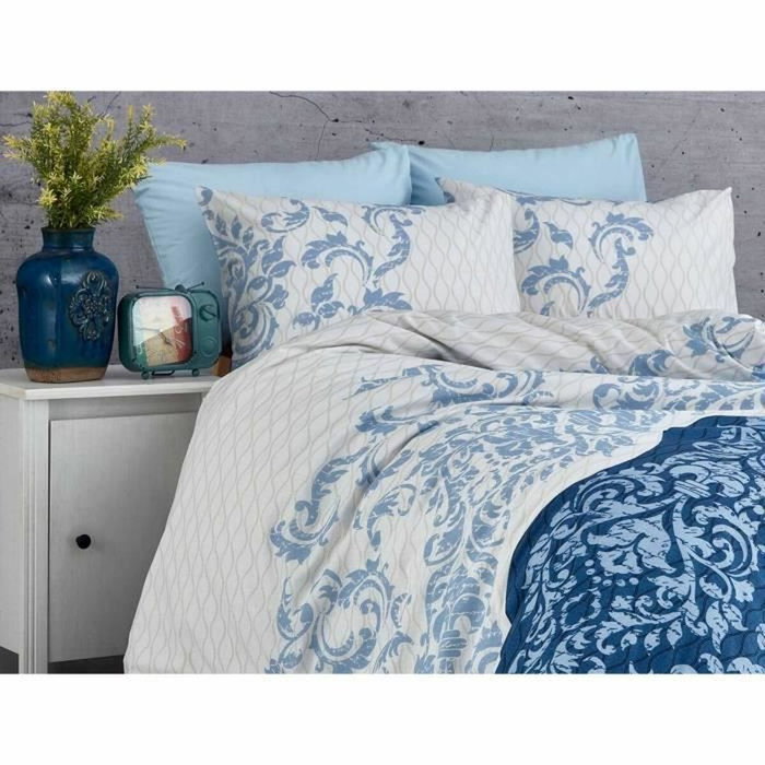 BigBuy Home Parure de couette Bleu-Blanc 100% coton renforcé 220 x 240 cm BigBuy Home Parure de couette Bleu-Blanc 100% coton renforcé 220 x 240 cm