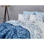 Parure de lit King, 1 housse de couette 240 x 220 cm et 2 taies d'oreiller 60 x 60 cm, en 100% coton renforcé 140 fils, bleu - Lit confortable et élégant