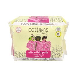 COTTONS Serviettes SUPER ultrafines avec ailes Organic 12 uds.