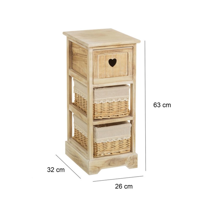 BigBuy Home Caisson à Tiroirs COUNTRY Naturel 26 x 32 x 63 cm BigBuy Home Caisson à Tiroirs COUNTRY Naturel 26 x 32 x 63 cm