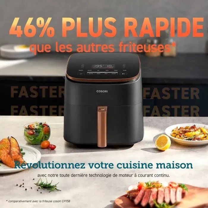 COSORI Friteuse sans huile Turbo Blaze Chef Edition, 6 L, 1725W, 6 programmes, cuisson rapide, noir