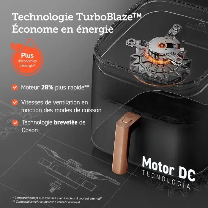 COSORI Friteuse sans huile Turbo Blaze Chef Edition, 6 L, 1725W, 6 programmes, cuisson rapide, noir