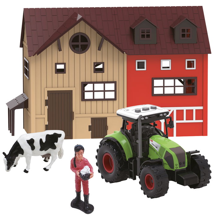 Tachan Ferme de Jeu Complète 12 Pièces avec Bâtiment, Animaux, Fermier et Tractor à Friction avec Lumières et Sons - Jouet Éducatif pour Enfants dès 3 Ans Référence T01049