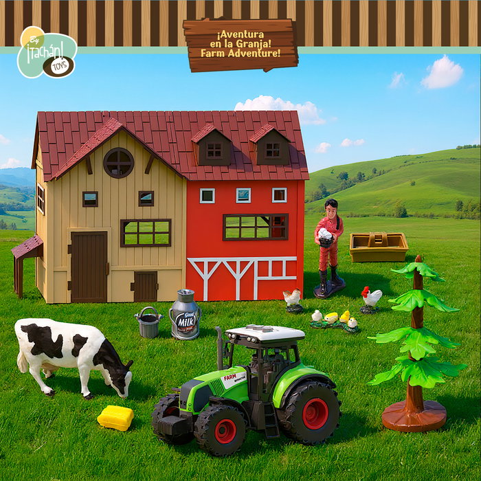 Tachan Ferme de Jeu Complète 12 Pièces avec Bâtiment, Animaux, Fermier et Tractor à Friction avec Lumières et Sons - Jouet Éducatif pour Enfants dès 3 Ans Référence T01049
